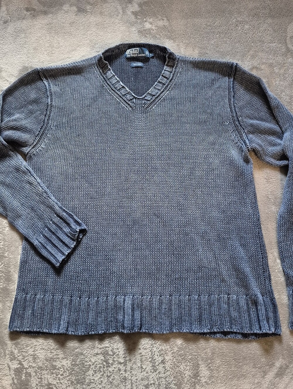 Polo Ralph Lauren 100% Linen Knit Sweater Women's Denim Blue Large Classic Layer